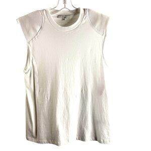 TIBI SIZE SMALL WHITE Chalky Drape Padded Shoulder Sleeveless Cotton Top $325